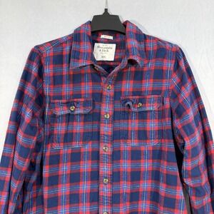 Abercrombie & Fitch Men's Long Sleeve Flannel Blue Red Plaid Muscle Size Fit XL
